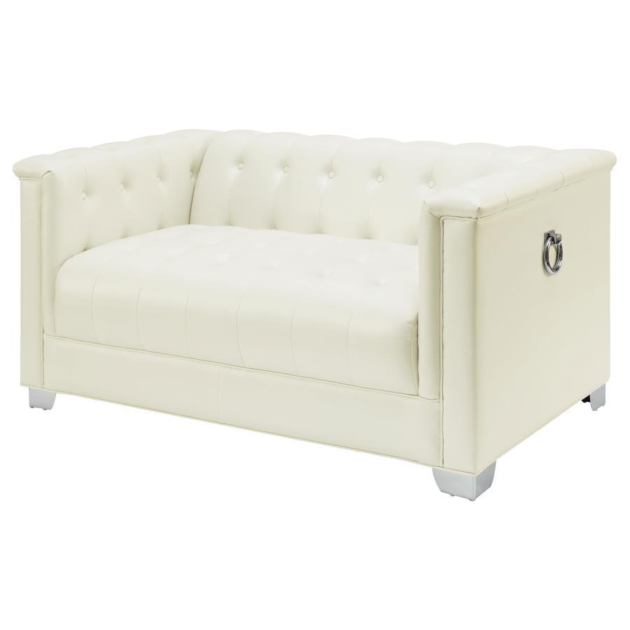 Chaviano - Loveseat tapizado capitoné - Blanco perla