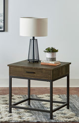 Byers - Square 1-Drawer End Table - Brown Oak And Sandy Black