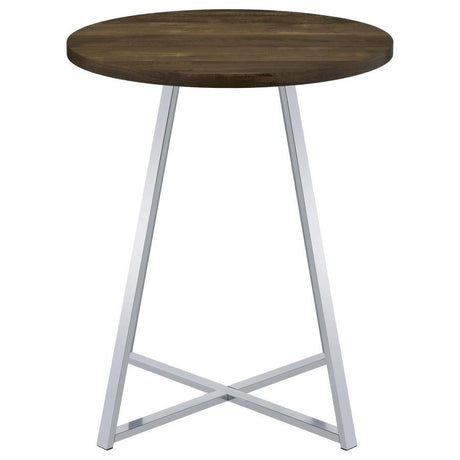 Burkhart - Sled Base Round Bar Table - Brown Oak And Chrome