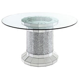 Ellie - Mesa de comedor con tapa de cristal y pedestal cilíndrico