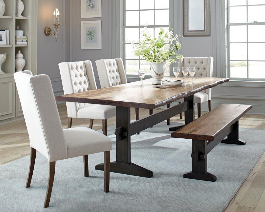 Bexley - Juego de comedor rectangular Live Edge de 5 piezas - Miel natural y espresso