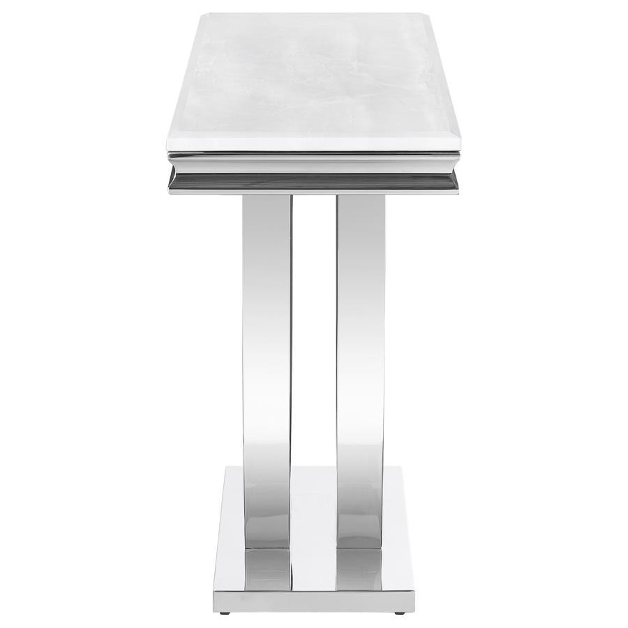 Kerwin - Mesa de sofá rectangular con base en U - Blanco y cromo