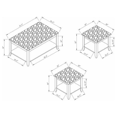 Flores - Juego de Mesa Auxiliar 3 Piezas con Estante - Cappuccino