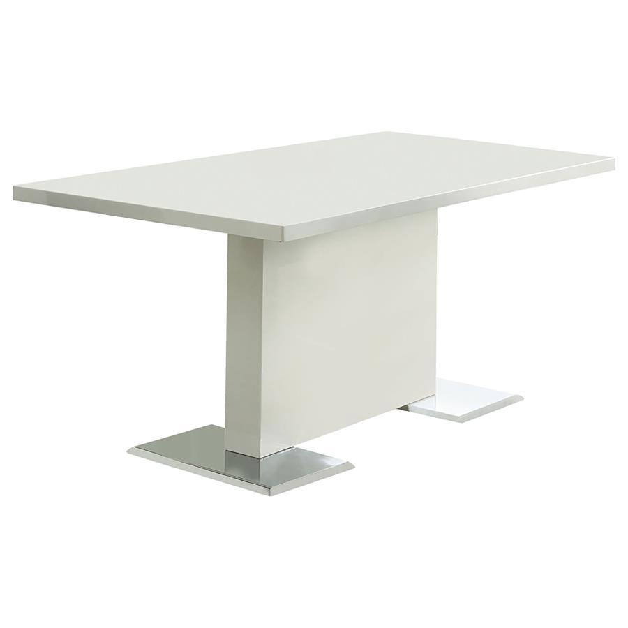 Anges - Mesa de comedor con pedestal en forma de T - Blanco brillante