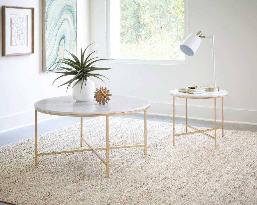 Ellison - Round X-Cross End Table - White And Gold