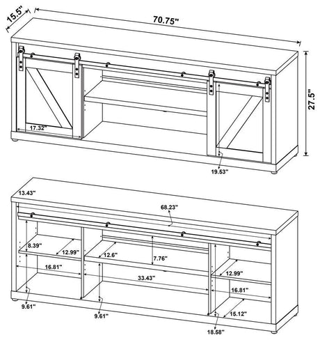 Brockton - Consola para TV de 3 estantes con puertas correderas