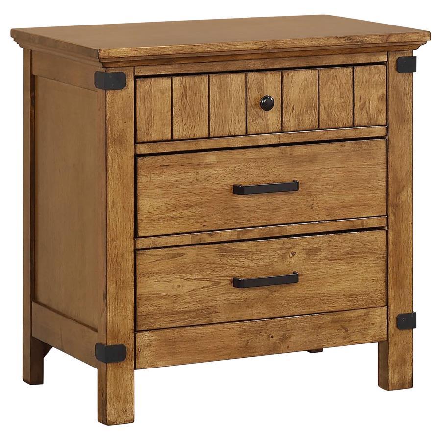 Brenner - 3-Drawer Night Stand - Rustic Honey