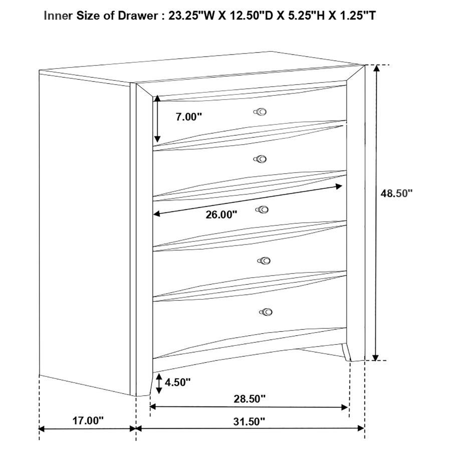 Briana - Rectangular 5-Drawer Chest - Black