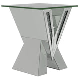 Taffeta - V-Shaped End Table With Glass Top - Silver