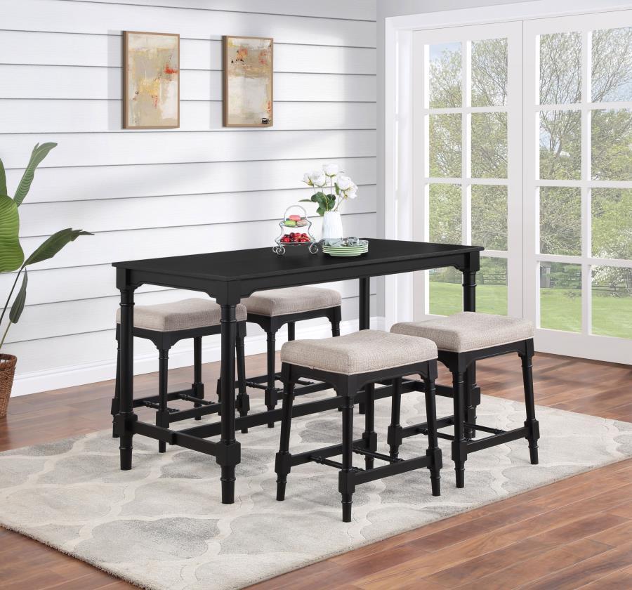 Martina - 5 Piece Rectangular Spindle Leg Counter Height Dining Set - Oatmeal And Black