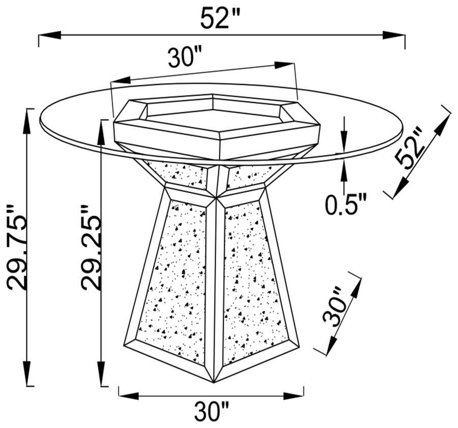 Quinn - Mesa de comedor con tapa de cristal y pedestal hexagonal - Espejo