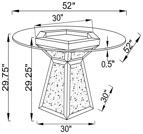 Quinn - Mesa de comedor con tapa de cristal y pedestal hexagonal - Espejo