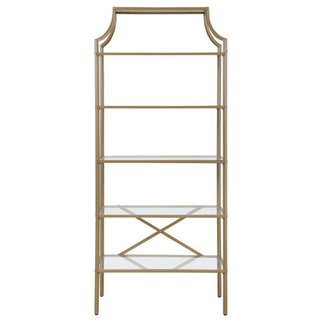 Serena - 5-Tier Tempered Glass Shelves Bookcase - Matte Gold