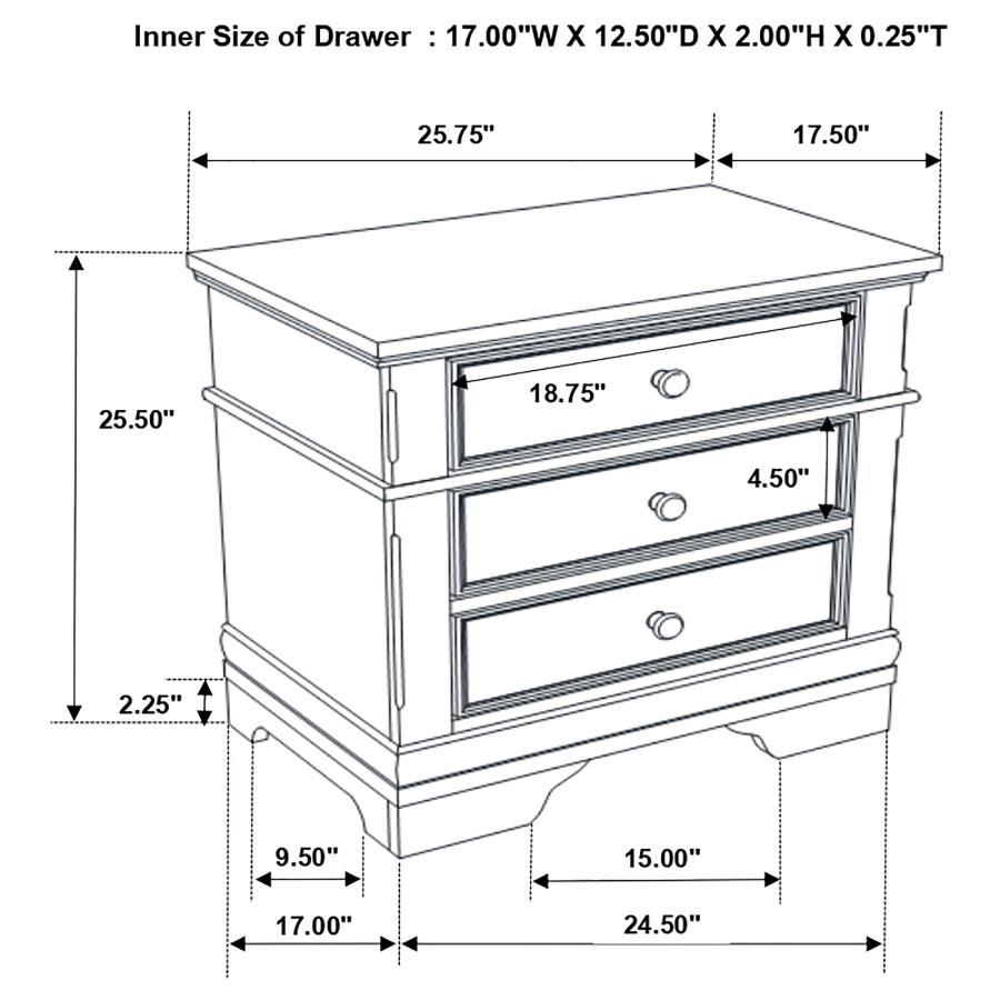 Cambridge - 3-Drawer Rectangular Nightstand - Cappuccino