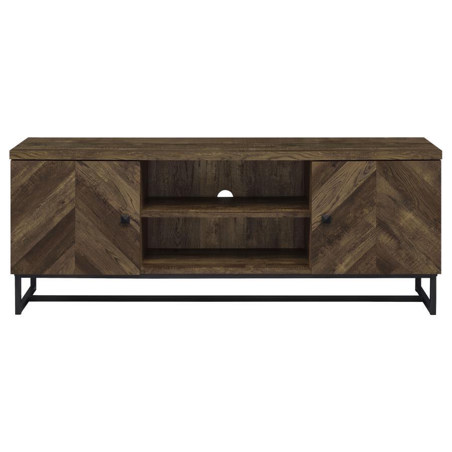 Myles - 2-Door TV Console With Adjustable Shelves - Rustic Oak Herringbone