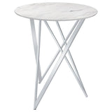 Bexter - Faux Marble Round Top Bar Table - White And Chrome