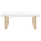 Pala - Mesa De Centro Rectangular Con Patín - Blanco Alto Brillo Y Natural