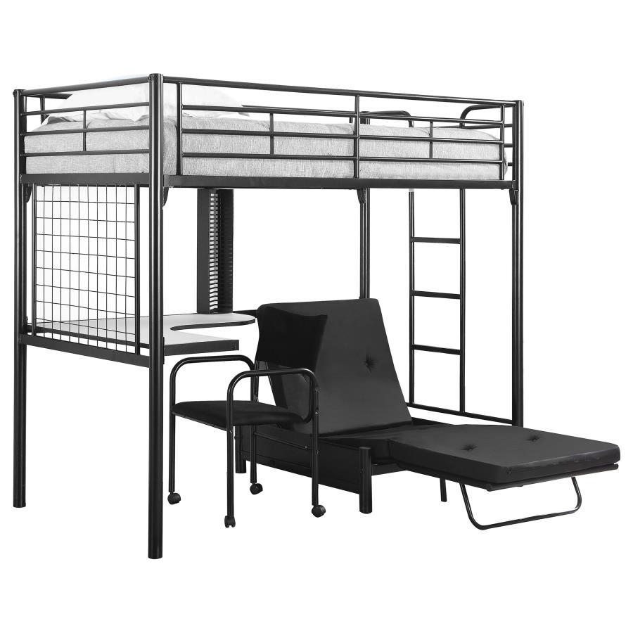 Jenner - Cama tipo loft con estación de trabajo tipo futón doble - Negro