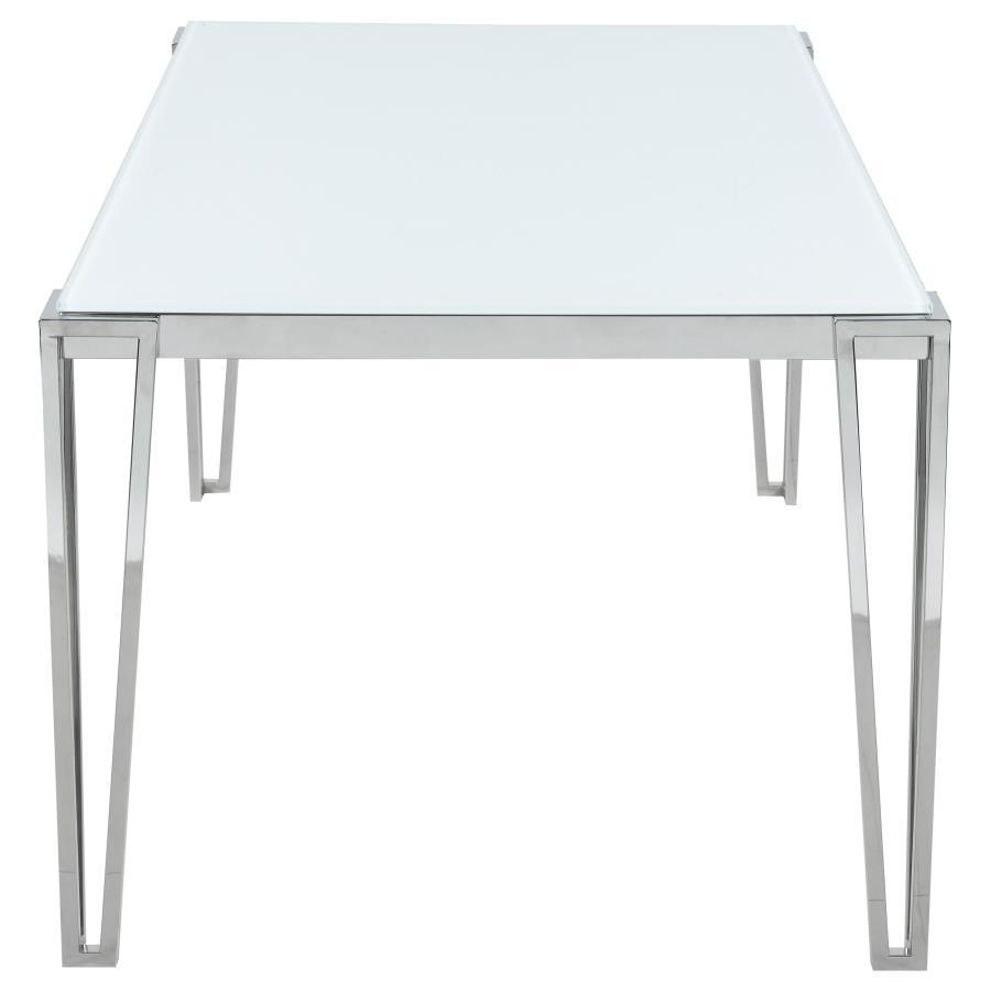 Pauline - Mesa de comedor rectangular con patas de metal - Blanco y cromo