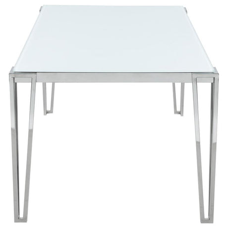 Pauline - Mesa de comedor rectangular con patas de metal - Blanco y cromo