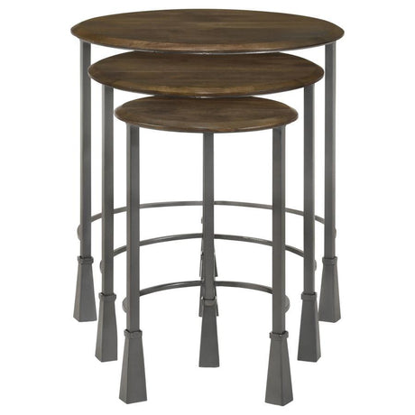 Deja - 3 Piece Round Nesting Table - Natural And Gunmetal