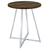 Burkhart - Sled Base Round Bar Table - Brown Oak And Chrome