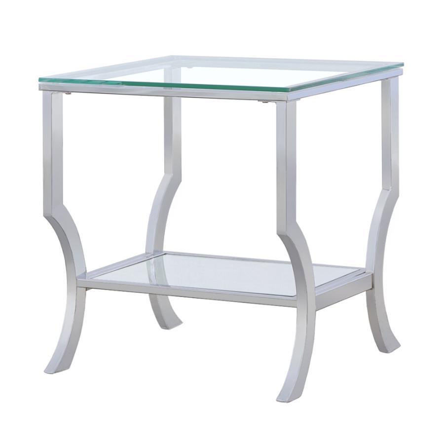 Saide - Square End Table With Mirrored Shelf - Chrome