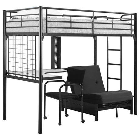 Jenner - Cama tipo loft con estación de trabajo tipo futón doble - Negro