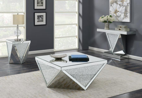 Amore - Mesa auxiliar cuadrada con detalles triangulares - Espejo plateado y transparente