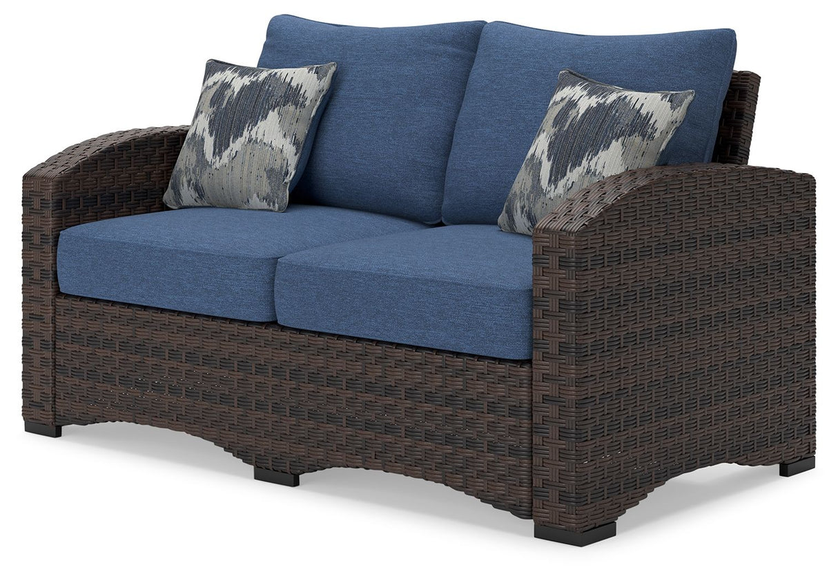 Windglow - Azul / Marrón - Loveseat Con Cojín