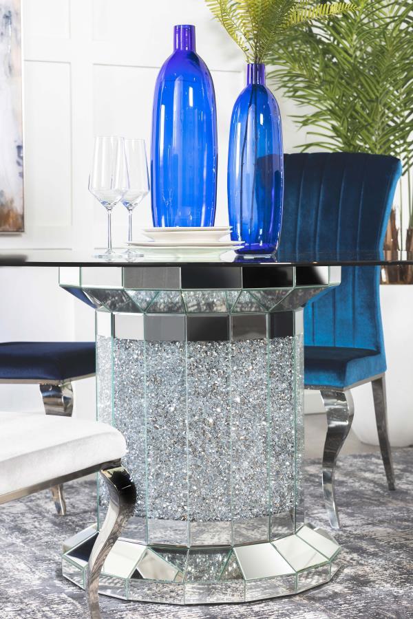 Ellie - Mesa de comedor con tapa de cristal y pedestal cilíndrico