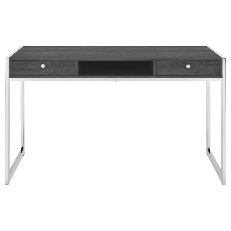 Wallice - 2-Drawer Writing Desk - Weathered Gray/Chrome