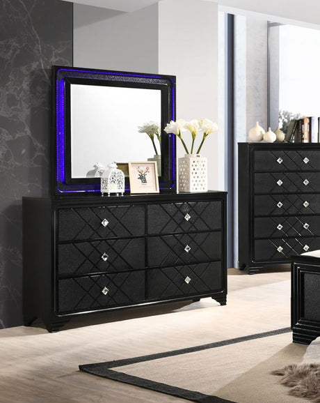 Penelope - 6-Drawer Dresser With Mirror - Black