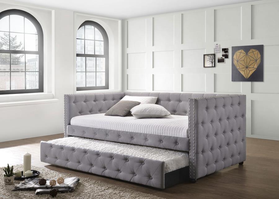 Mockern - Sofá cama capitoné tapizado con nido - Gris