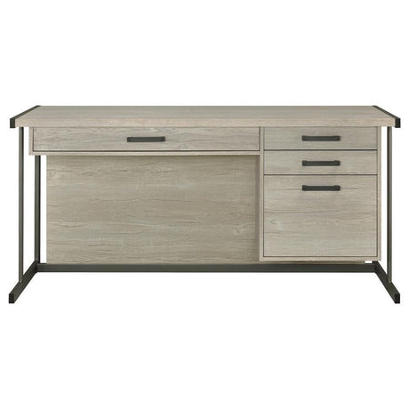 Loomis - 4-Drawer Rectangular Office Desk - Whitewashed Gray And Gunmetal