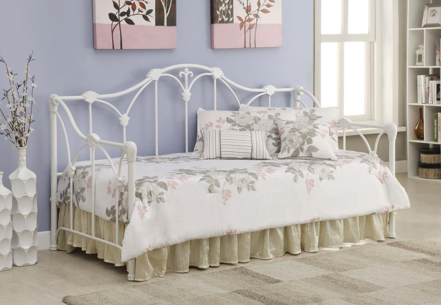 Halladay - Sofá cama doble de metal con estructura floral - Blanco