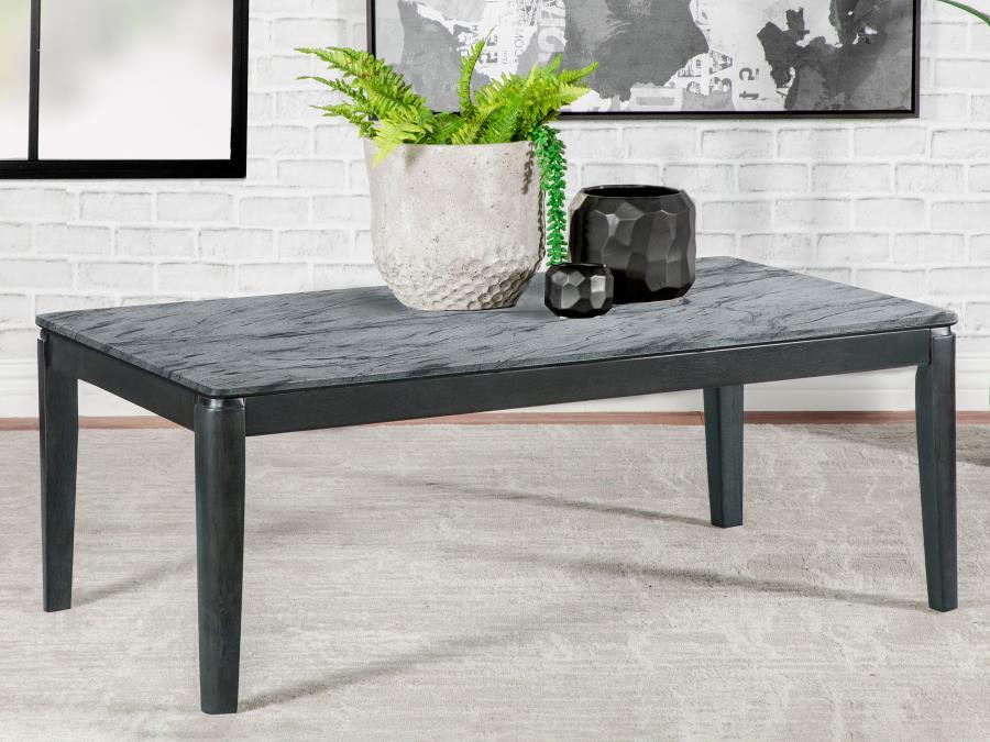 Mozzi - Mesa de centro rectangular de mármol sintético - Gris y negro