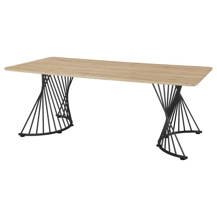 Altus - Mesa de comedor con base en forma de remolino - Roble natural y bronce