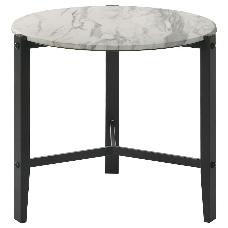 Tandi - Round End Table Faux Marble - White And Black