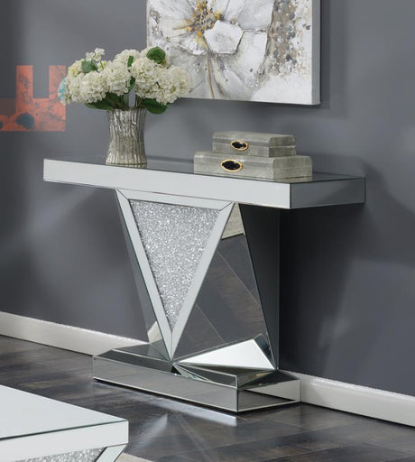 Amore - Mesa de sofá rectangular con detalles triangulares - Espejo plateado y transparente