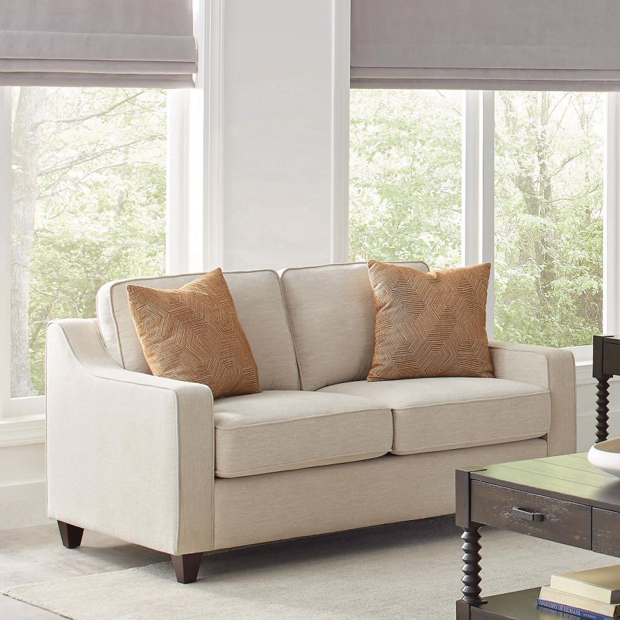 Christine - Loveseat tapizado con respaldo de cojín - Beige