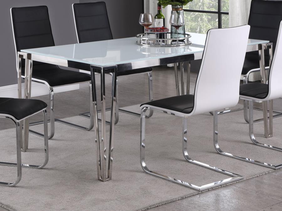 Pauline - Mesa de comedor rectangular con patas de metal - Blanco y cromo