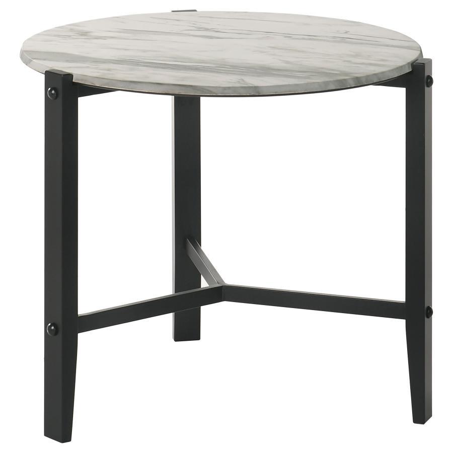 Tandi - Round End Table Faux Marble - White And Black