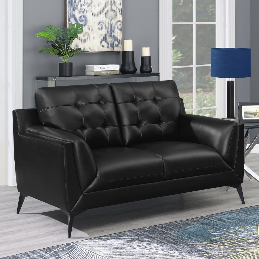 Moira - Loveseat capitoné tapizado con brazos de riel - Negro