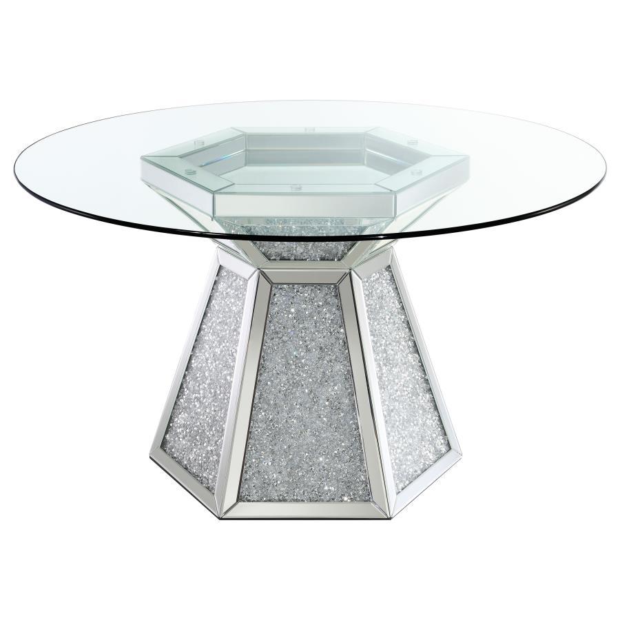 Quinn - Mesa de comedor con tapa de cristal y pedestal hexagonal - Espejo