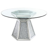 Quinn - Mesa de comedor con tapa de cristal y pedestal hexagonal - Espejo