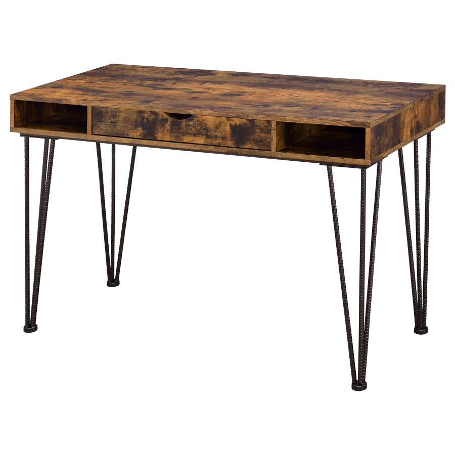 Olvera - 1-Drawer Writing Desk - Antique Nutmeg And Dark Bronze