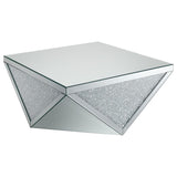 Amore - Square Coffee Table With Triangle Detailing - Silver And Clear Mirror