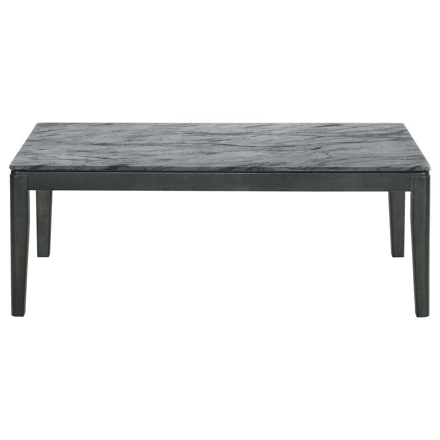 Mozzi - Mesa de centro rectangular de mármol sintético - Gris y negro