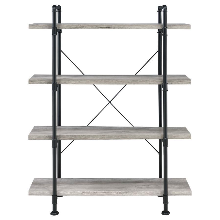 Delray - 4-Tier Open Shelving Bookcase - Gray Driftwood And Black